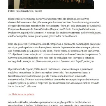 Governo do Estado premia iniciativas inovadoras de Santa Catarina – O Iguassú