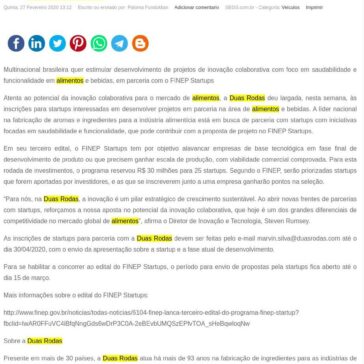 Duas Rodas abre inscrições para startups de alimentos – SEGS