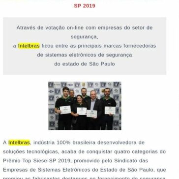 Intelbras é eleita em quatro categorias do Prêmio Top Siese-SP 2019 – Call to Call