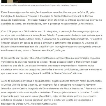 Governo do Estado premia iniciativas inovadoras de Santa Catarina – Jornal Alto Vale