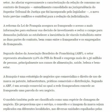 Nova lei afasta expressamente relação de consumo no contrato de franquia – Jus Clip