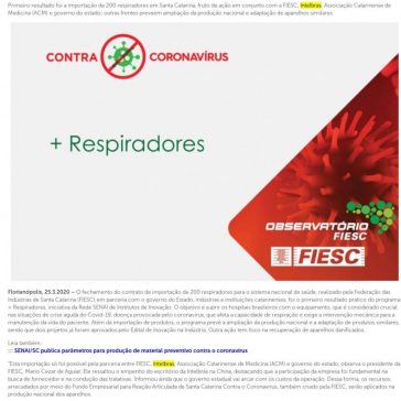 Rede SENAI articula ampliação de oferta de respiradores em hospitais do pais – FIESC
