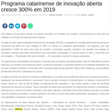 Programa catarinense de inovação aberta cresce 300% em 2019 – SEGS
