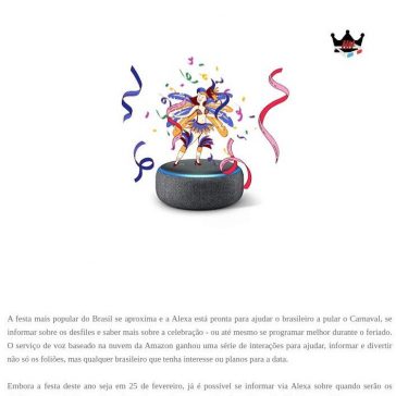 Amazon – Alexa entra na folia e traz recursos pra ajudar brasileiros a curtir o Carnaval – Herdeiro Nerd