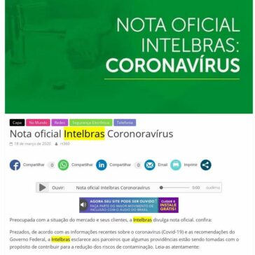Nota oficial Intelbras Coronoravírus – Revista Tecnologia 360