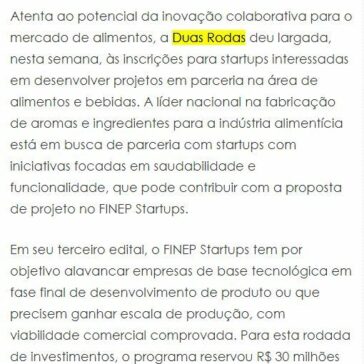 Duas Rodas abre inscrições para startups de alimentos – Valor Agregado