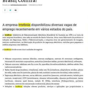 Trabalhe na Intelbras: Empresa abre novas vagas de emprego no Brasil; Confira! – Boa Informação