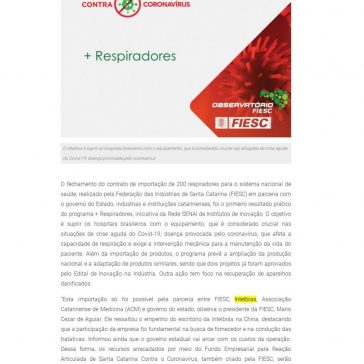 SENAI articula ampliação de oferta de respiradores em hospitais do país – Tv Gc