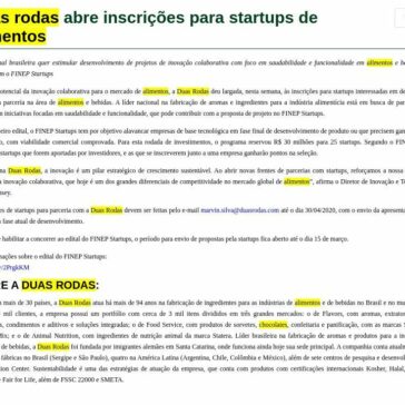 Duas rodas abre inscrições para startups de alimentos – Aditivos & Ingredientes