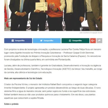 Professora da Unisul e inventor independente de Imbituba recebem prêmio da Fapesc – Imprensa News Sul