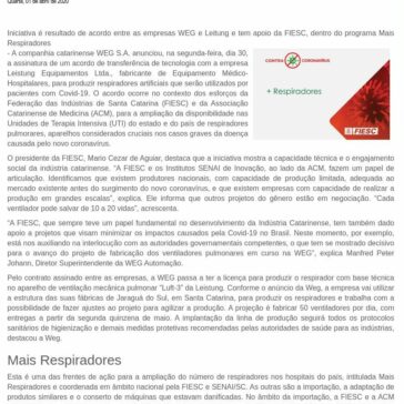 SC fabricará ventiladores pulmonares em Jaraguá do Sul – Jornal Evolução