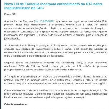 Nova Lei de Franquia incorpora entendimento do STJ sobre inaplicabilidade do CDC – Tributo e Direito