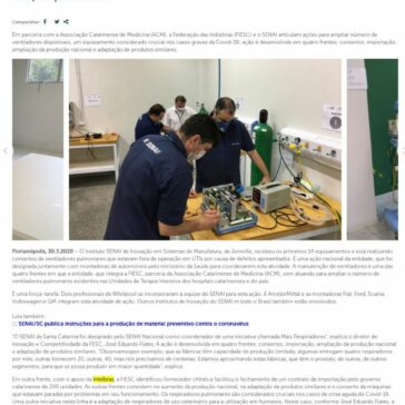 Em Joinville, SENAI inicia conserto de 14 ventiladores pulmonares que estavam fora de operação em UTIs –  FIESC