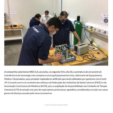 SC fabricará ventiladores pulmonares em Jaraguá do Sul – 4oito