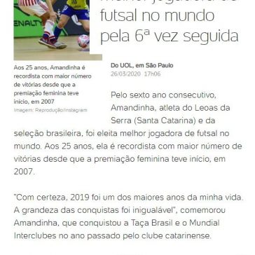 Amandinha é eleita melhor jogadora de futsal no mundo pela 6ª vez seguida – UOL