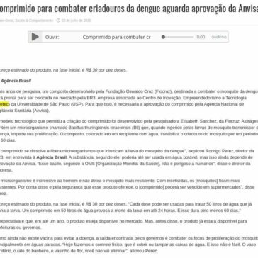 Comprimido para combater criadouros da dengue aguarda aprovação da Anvisa – Noticias Botucatu