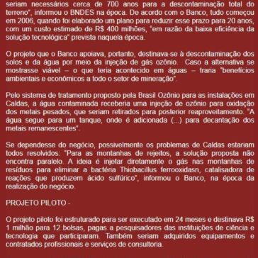 BNDES investiu R$ 10,8 milhões em projeto piloto sobre descontaminação de águas em mina de urânio da INB, em Caldas (MG). E depois? – Tania Malheiros