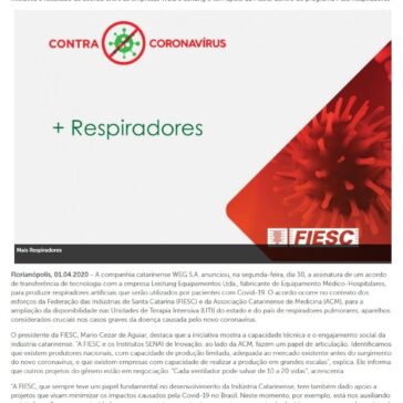 SC fabricará ventiladores pulmonares em Jaraguá do Sul – FIESC