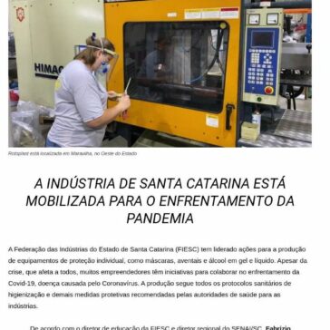 Parque fabril catarinense, se adapta para produzir material de prevenção ao Coronavírus – Portal Pinzón