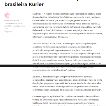 Canadense Vela Software adquire brasileira Kurier – Canal Executivo Blog