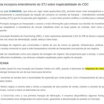 Nova Lei de Franquia incorpora entendimento do STJ sobre inaplicabilidade do CDC Franco de Camargo e Advocacia e Consultoria