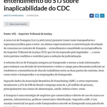 Nova Lei de Franquia incorpora entendimento do STJ sobre inaplicabilidade do CDC – Direito Net