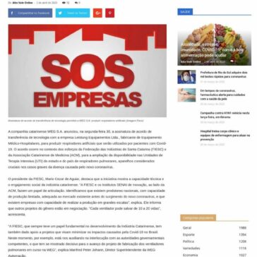 SC fabricará ventiladores pulmonares em Jaraguá do Sul – Jornal Alto Vale