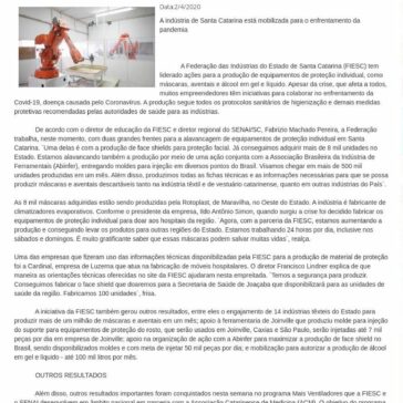 Parque fabril catarinense se adapta para produzir material de prevenção ao Coronavírus – Revista Meio Filtrante Online