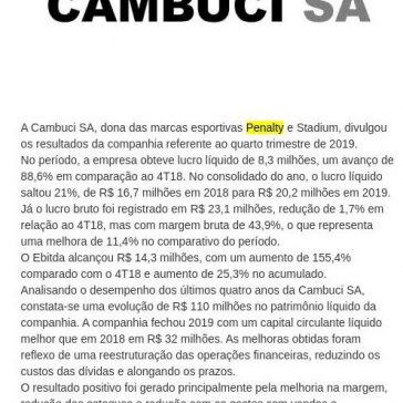 Cambuci registra lucro líquido de R$ 8,3 mi no 4T19 – Central de Notícias