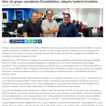 Vela, do grupo canadense Constellation, adquire lawtech brasileira – Startupi