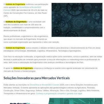 Instituto de Engenharia confirma apoio ao DroneShow e MundoGEO Connect 2020 – Droneshow