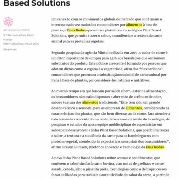 Duas Rodas lança portfólio Plant Based Solutions – Canal Executivo Blog