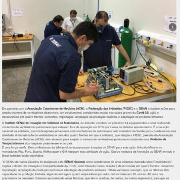 Em Joinville, Senai conserta ventiladores pulmonares das UTIs – Litoral News