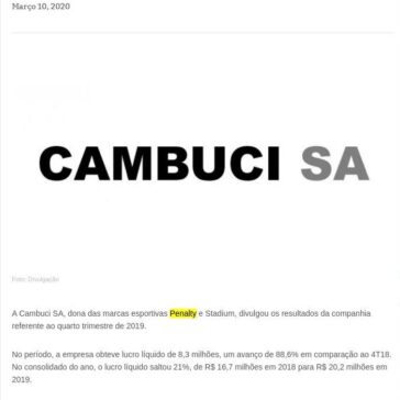 Cambuci registra lucro líquido de R$ 8,3 mi no 4T19 – Investimentos e Notícias