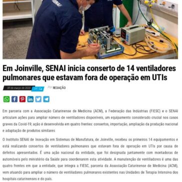 Em Joinville, SENAI inicia conserto de 14 ventiladores pulmonares que estavam fora de operação em UTIs – Timbó Net