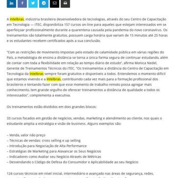 Intelbras oferece 157 cursos on-line gratuitos – Channel 360