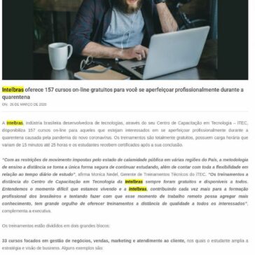 Intelbras oferece 157 cursos on-line gratuitos para você se aperfeiçoar profissionalmente durante a quarentena – Além do Click Tech