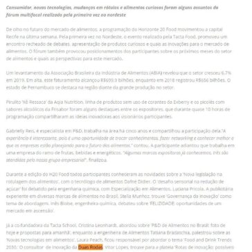 H20 Food movimentou mercado de alimentos apresentando inovações em Recife – PE em Foco