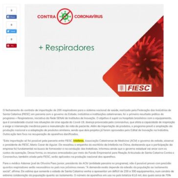 Rede SENAI articula ampliação de oferta de respiradores em hospitais do país – Floripa Manhã