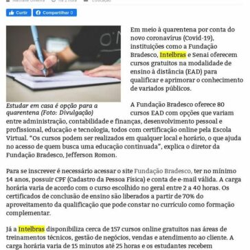Instituições ofertam cursos à distância gratuitos durante isolamento – Repórter Diário (On-line)