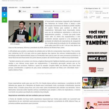 Empresa de SC poderá produzir de 500 a 1 mil respiradores por mês – Oeste em Foco