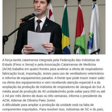 Coronavírus: Empresa de SC poderá produzir de 500 a 1 mil respiradores por mês – Central de Notícias