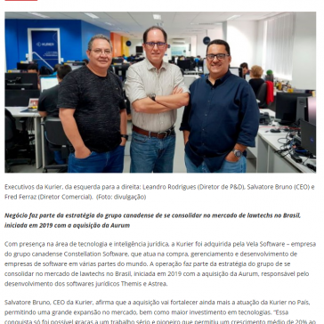 Vela Software adquire a Kurier, desenvolvedora de tecnologia jurídica – Law Innovation