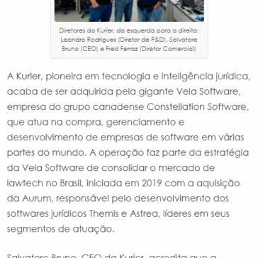 Vela Software adquire Kurier – Valor Agregado