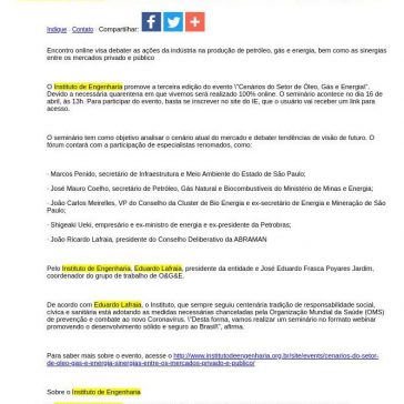 Instituto de Engenharia realiza webinar sobre os cenários do setor de Óleo, Gás e Energia – JorNow