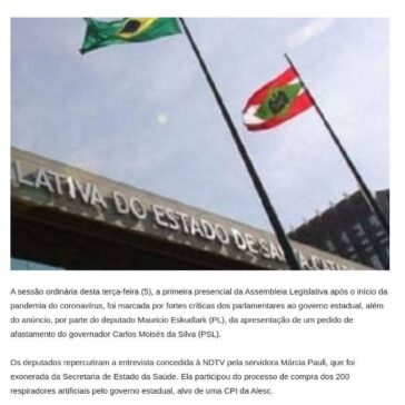 Alesc repercute entrevista de servidora sobre compra de respiradores – Diário do Cotidiano