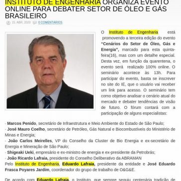 INSTITUTO DE ENGENHARIA ORGANIZA EVENTO ONLINE PARA DEBATER SETOR DE ÓLEO E GÁS BRASILEIRO – Petronotícias