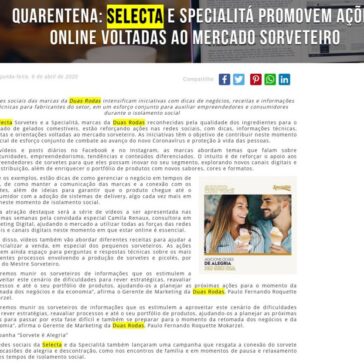 Quarentena: Selecta e Specialitá promovem ações online voltadas ao mercado sorveteiro – Grupo Mais Food