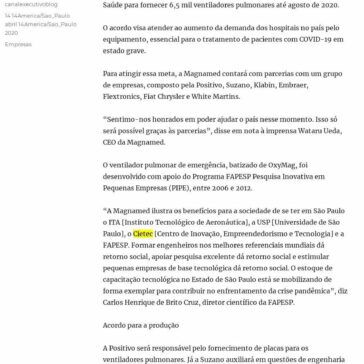 Empresa apoiada pela FAPESP fornecerá ventiladores pulmonares para Ministério da Saúde – Canal Executivo Blog