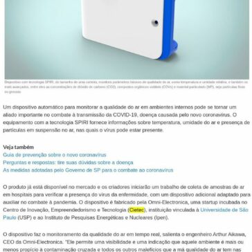 Dispositivo monitora ar e ajuda a prevenir coronavírus em ambientes fechados – Portal do Governo do Estado de São Paulo
